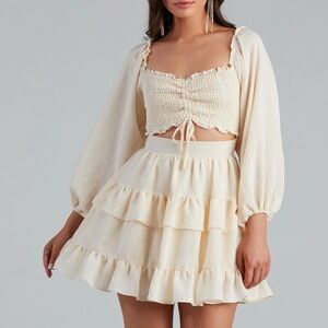 Windsor Beige Cream So Sweet Ruffled Cutout Skater Dress